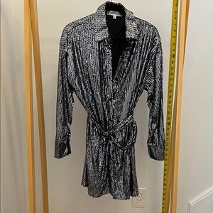 315 Sequin Stylish Black and White Womens Shirt Dress M